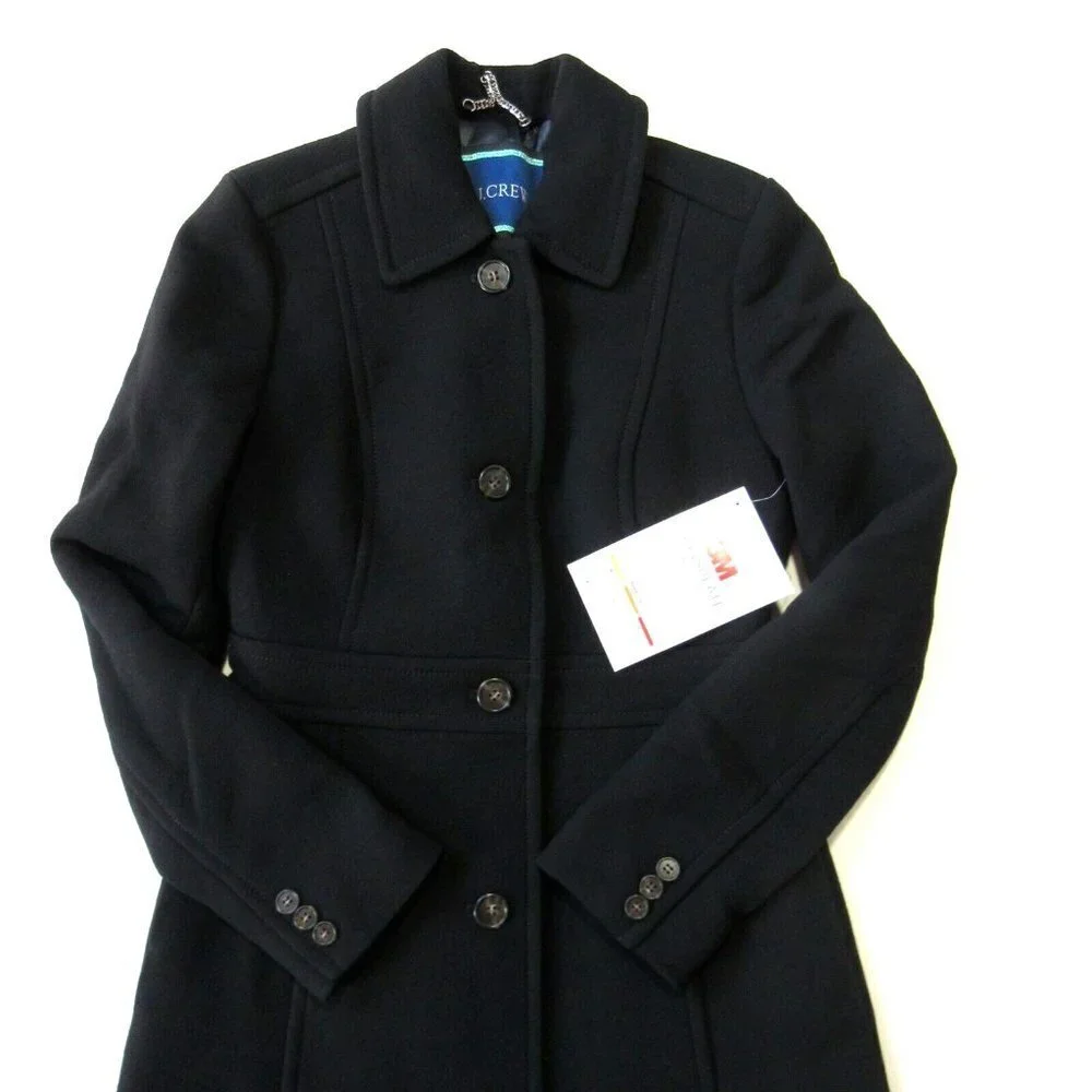 NWT J.Crew Classic Lady Day Coat in Black Italian Doublecloth Wool Thinsulate 0